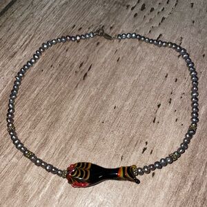Black Pearl with black glass fish choker